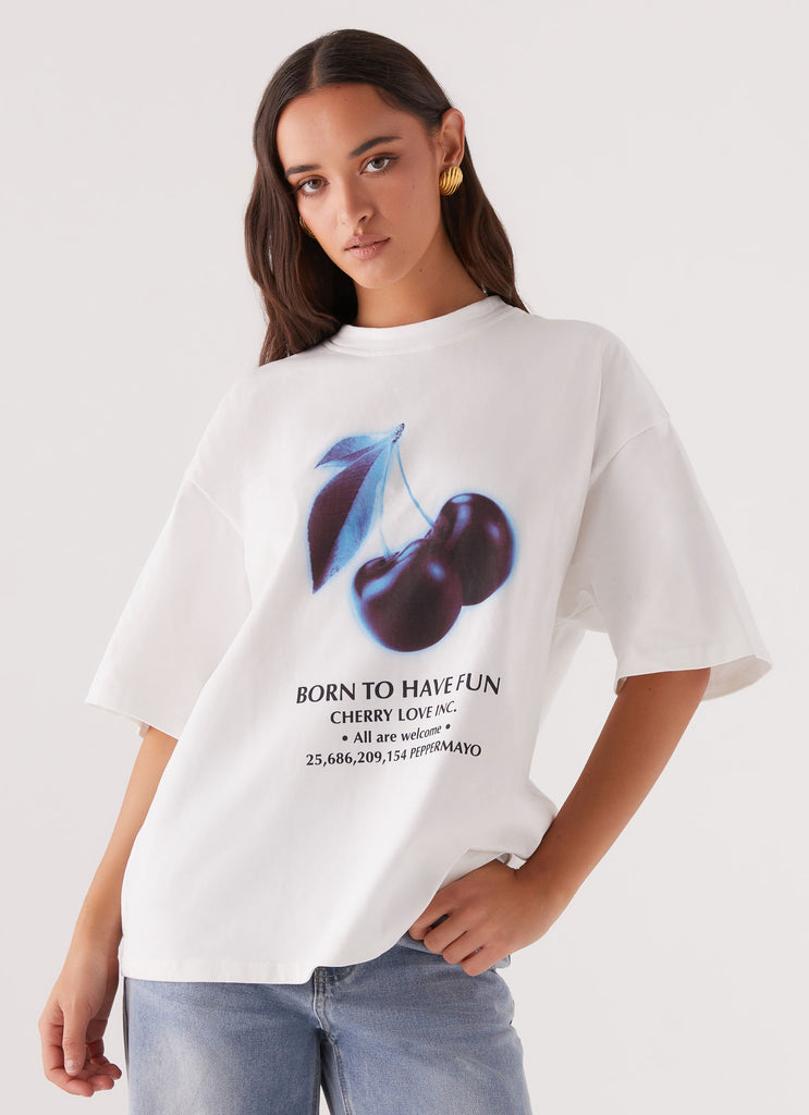 Born To Have Fun Oversized Graphic Tee - Cherry