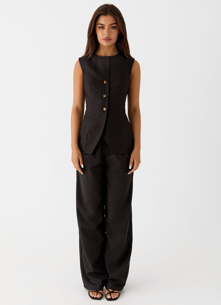 Womens Siena Style Tailored Pants in the colour Black in front of a light grey background