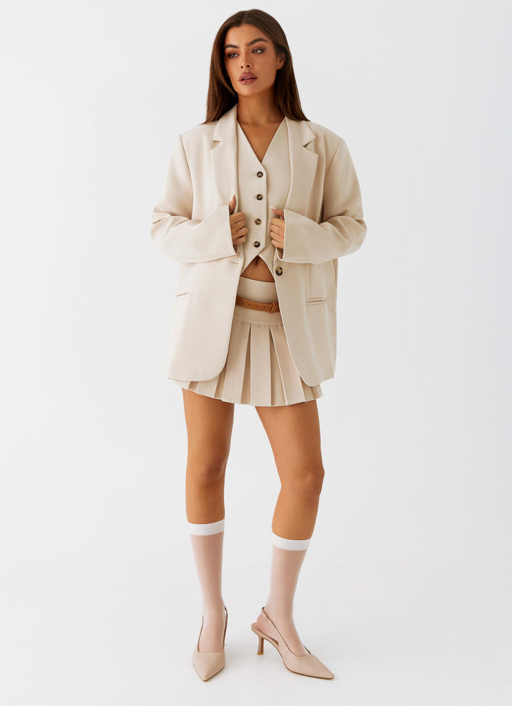 Womens Stealth Mode Blazer in the colour Beige in front of a light grey background