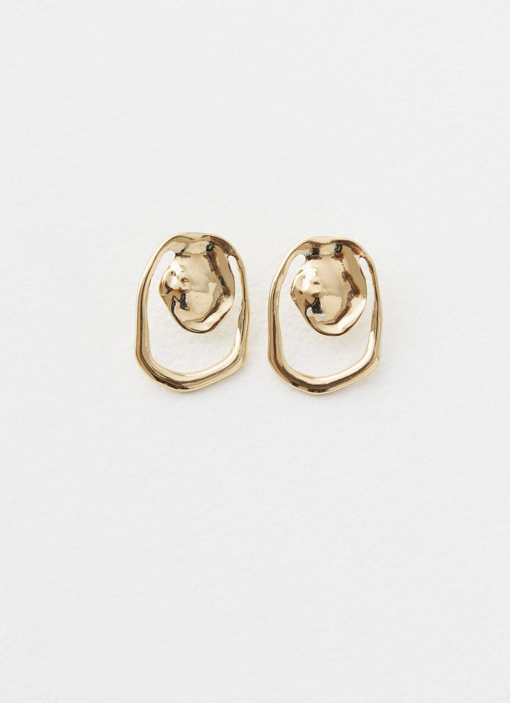 Womens Stone Edge Earrings in the colour Gold in front of a light grey background