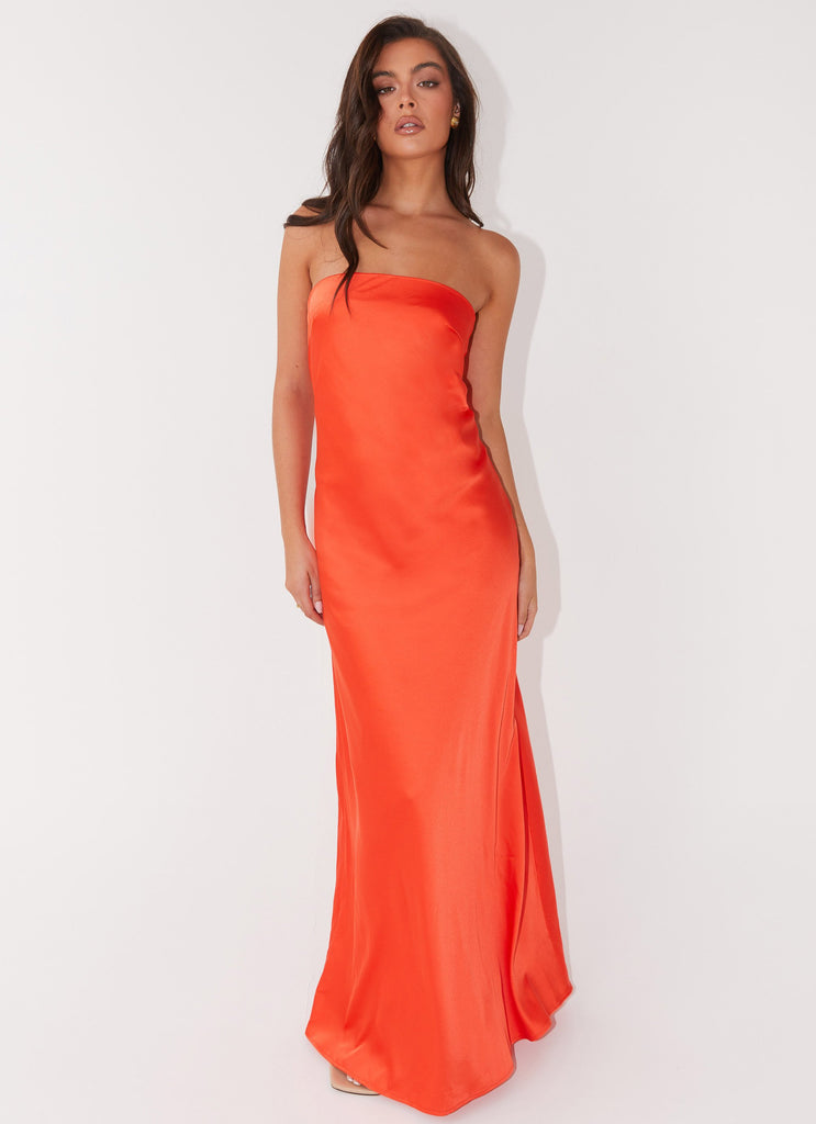 Womens Chantelle Strapless Maxi Dress in the colour Sunset in front of a light grey background