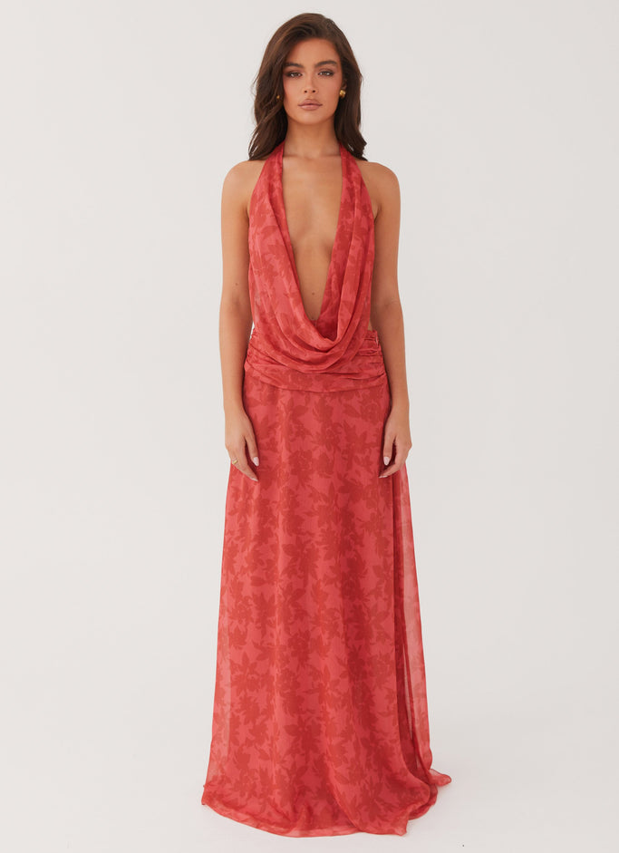 Elysia Chiffon Maxi Dress - Red Dahlia