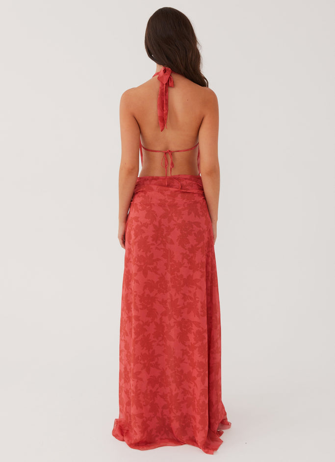 Elysia Chiffon Maxi Dress - Red Dahlia