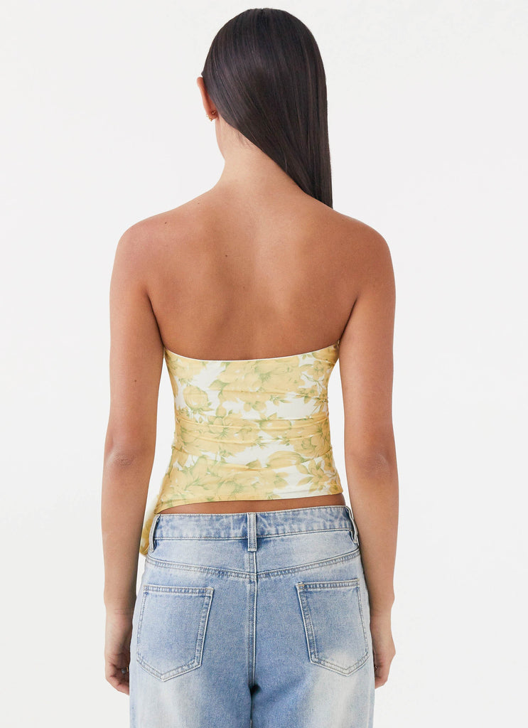 Womens Sunlight Cascade Top in the colour Daffodil in front of a light grey background