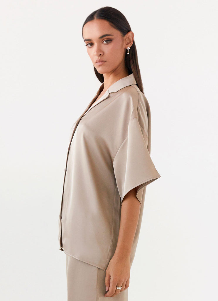 Palm Cove Satin Shirt - Mushroom