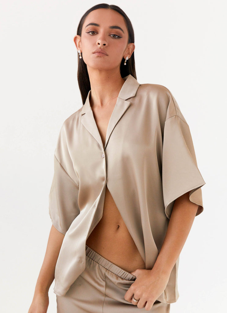 Palm Cove Satin Shirt - Mushroom