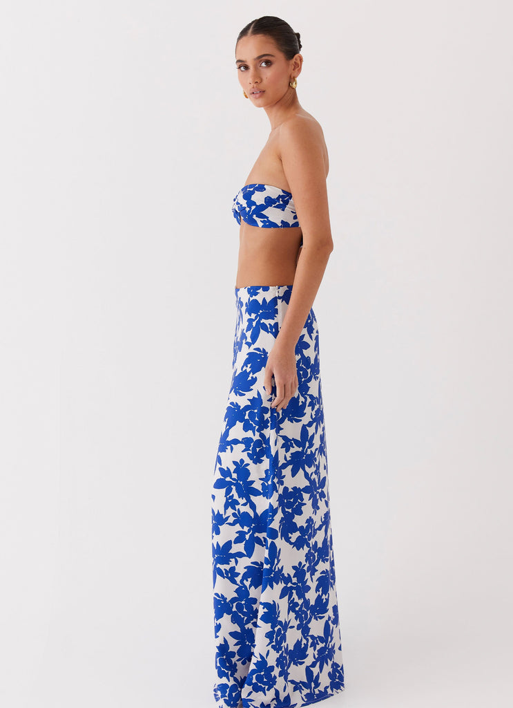 Sky Gaze Low Rise Maxi Skirt - Blue Floral