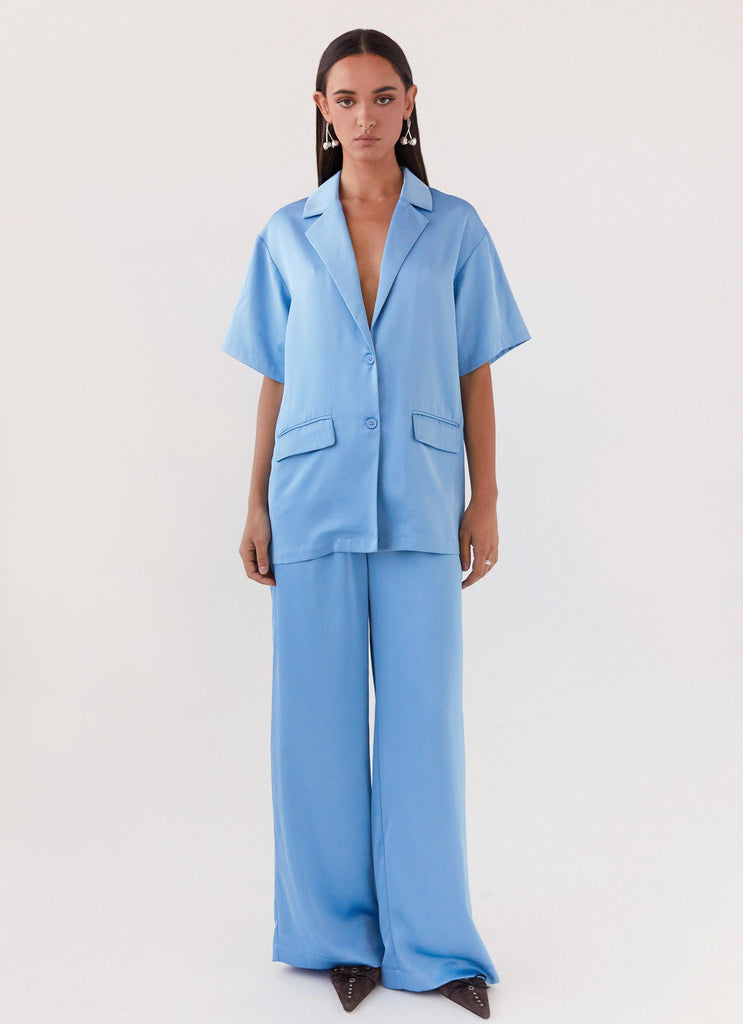 Brinkley Oversized Satin Shirt - Sky Blue