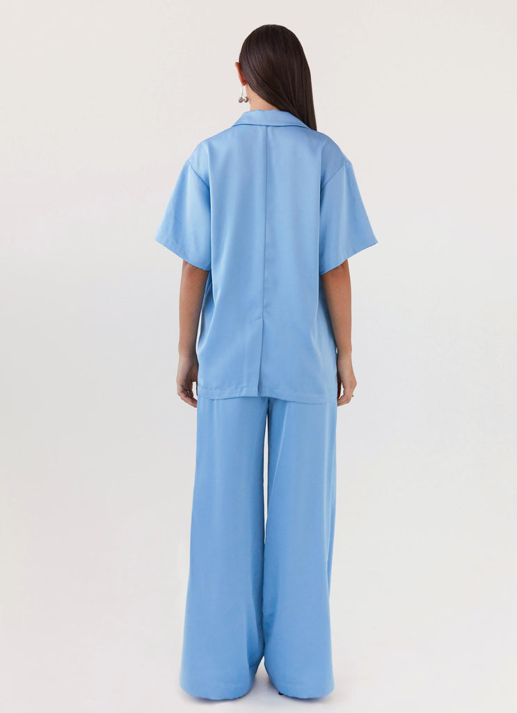 Brinkley Oversized Satin Shirt - Sky Blue