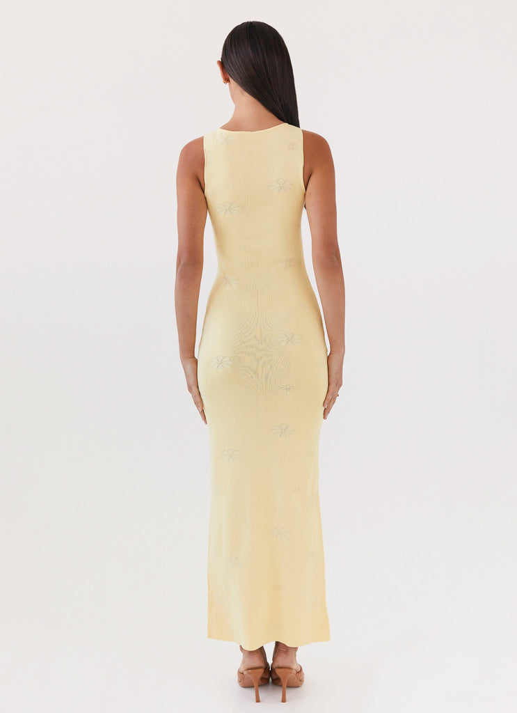 Womens Holly Knit Maxi Dress in the colour Yellow in front of a light grey background