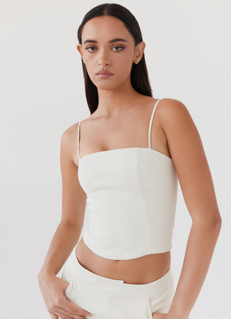 Womens Eliana Crop Top in the colour Ivory in front of a light grey background