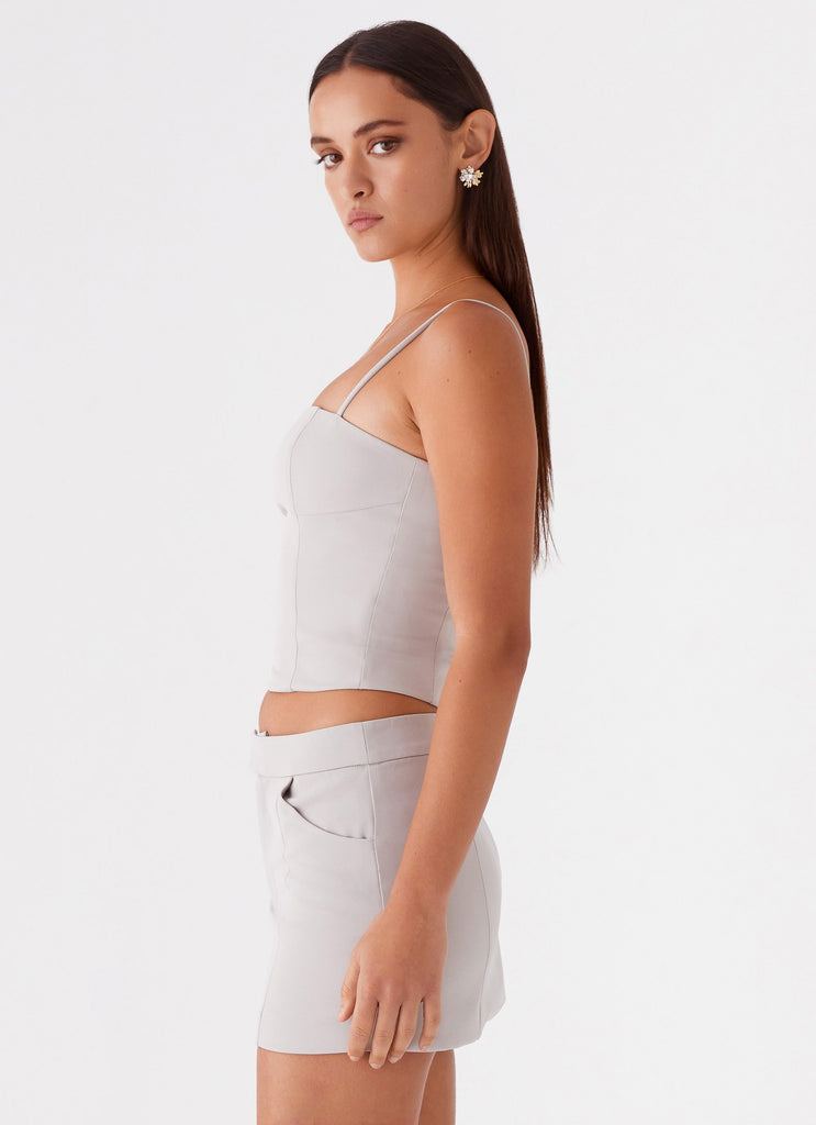 Womens Eliana Crop Top in the colour Grey in front of a light grey background