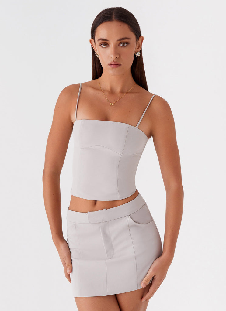 Womens Eliana Suit Mini Skirt in the colour Grey in front of a light grey background