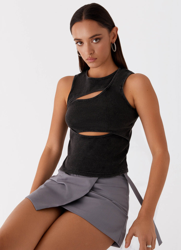 Beyond Cut Out Ribbed Top - Charcoal – Peppermayo