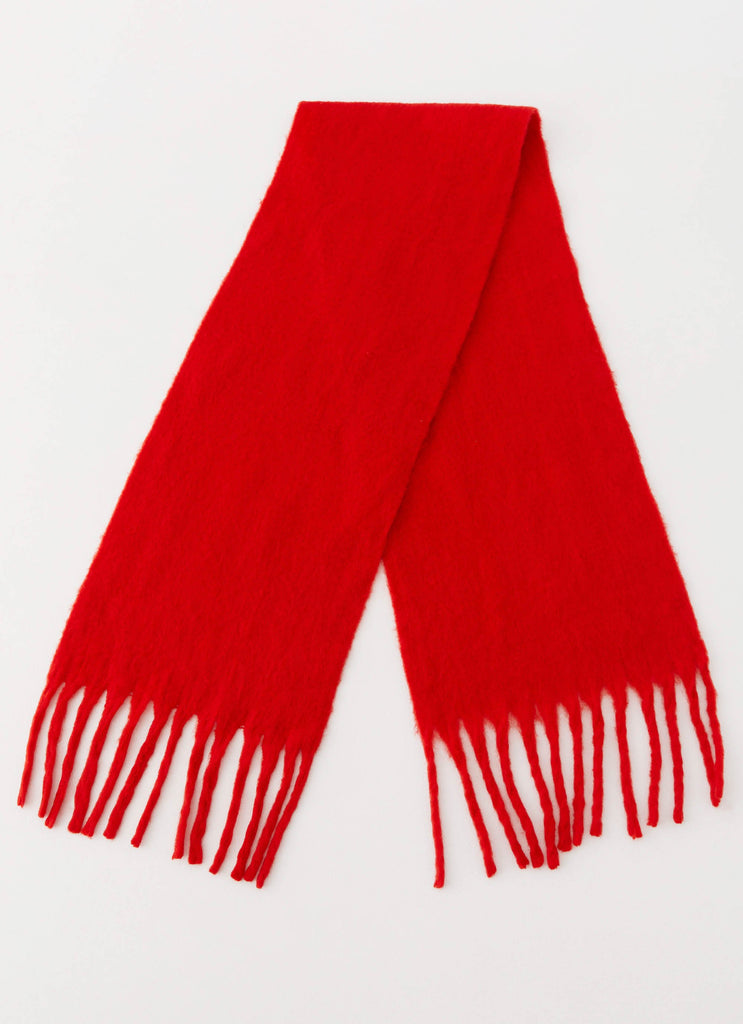 Womens Claret Plain Knit Scarf in the colour Red in front of a light grey background