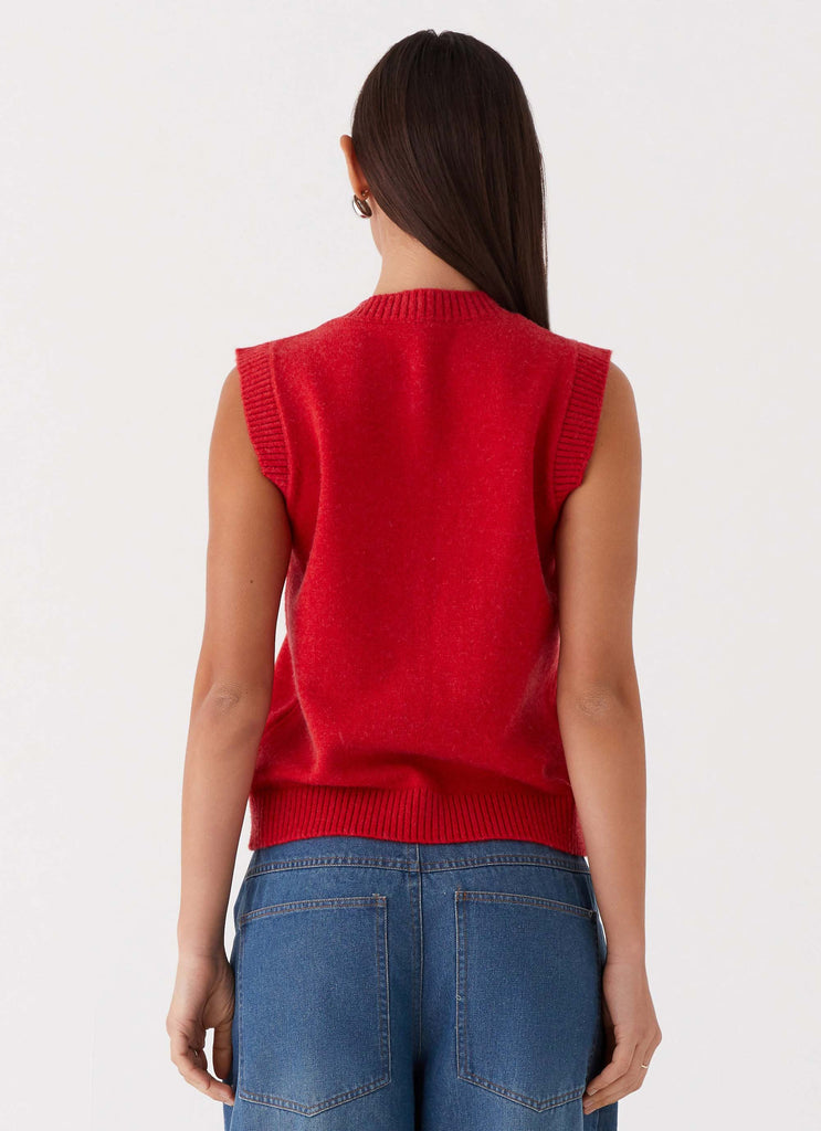 Womens Hanson Knit Vest Top in the colour Red in front of a light grey background