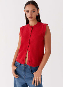 Womens Hanson Knit Vest Top in the colour Red in front of a light grey background