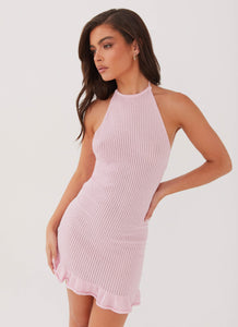 Womens Solene Knit Mini Dress in the colour Pink in front of a light grey background