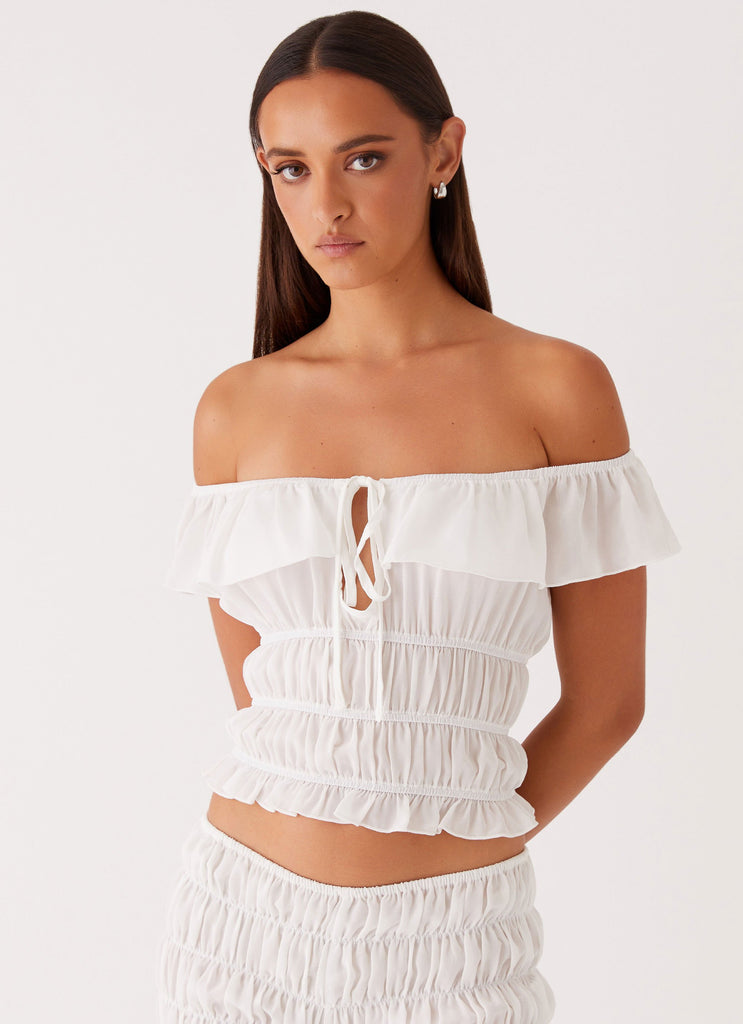 Womens Girls Like Us Ruched Top in the colour White in front of a light grey background