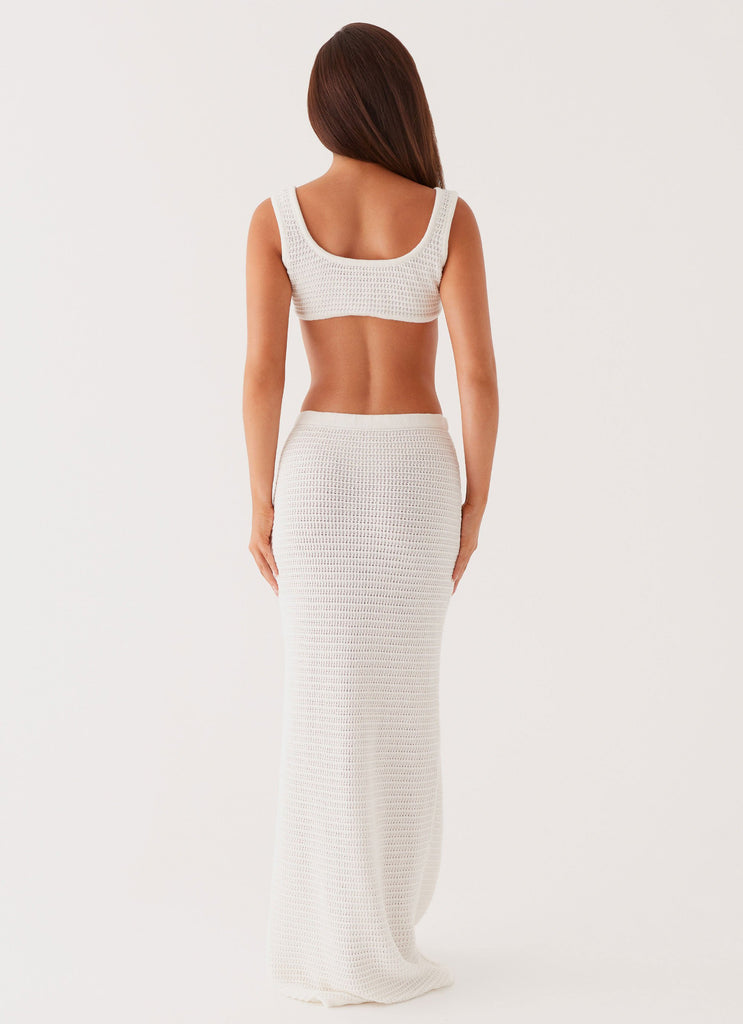 Womens Sundown Beaded Maxi Dress in the colour White in front of a light grey background