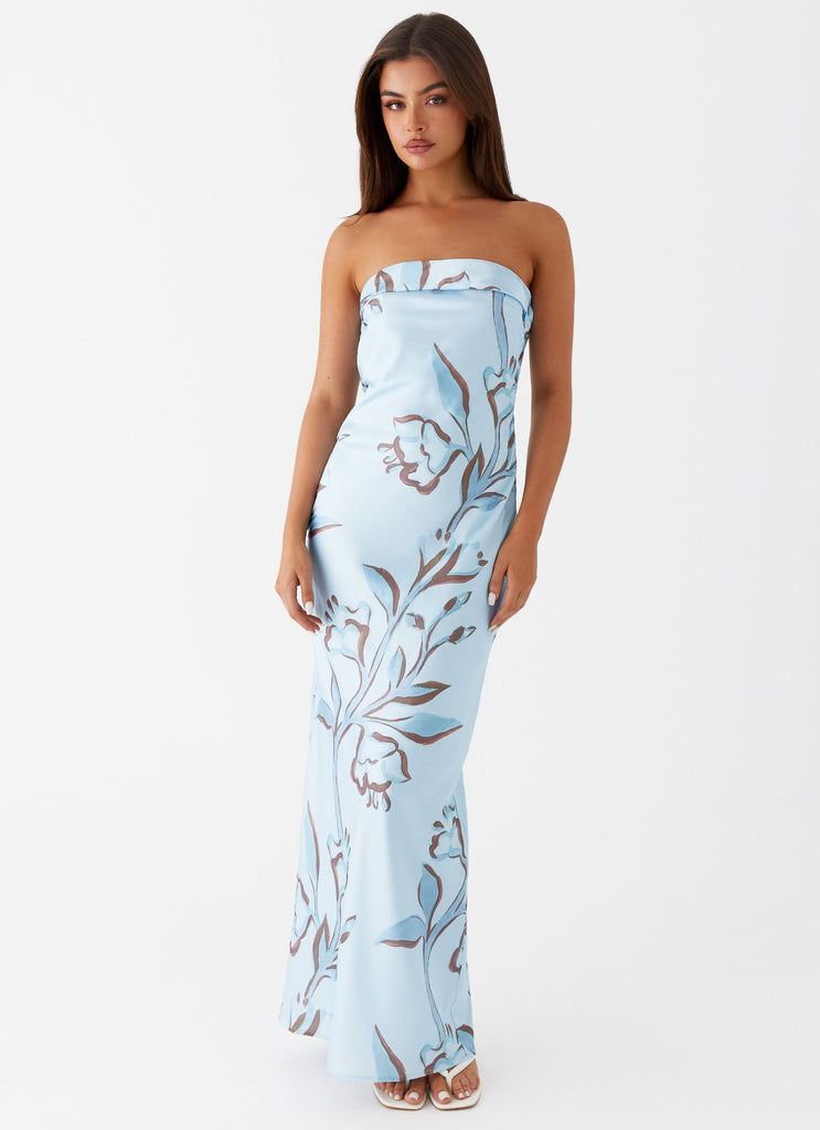 Womens Summer Lover Maxi Dress in the colour Blue Floral in front of a light grey background