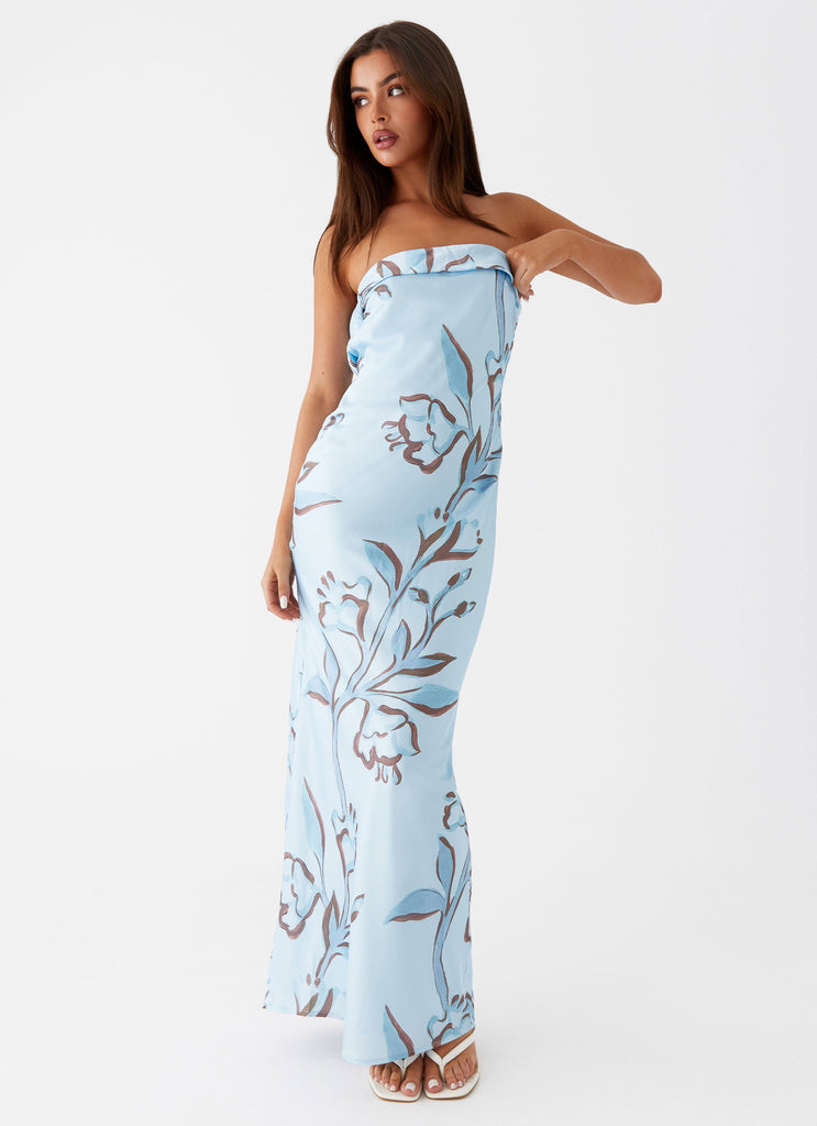 Womens Summer Lover Maxi Dress in the colour Blue Floral in front of a light grey background