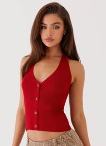 Bettie Knit Halter Top - Red