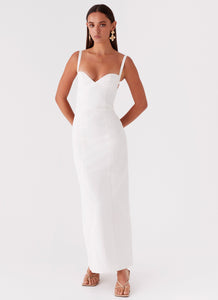 Womens Naomi Backless Maxi Dress in the colour Off White in front of a light grey background