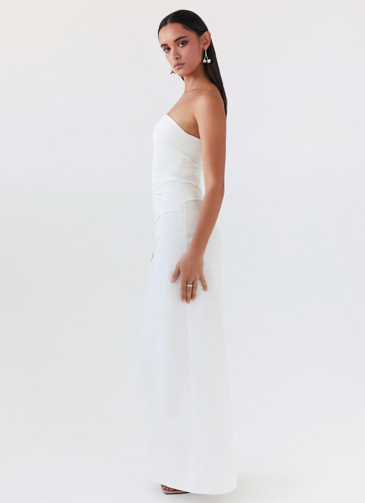 Womens Danielle Strapless Maxi Dress in the colour White in front of a light grey background