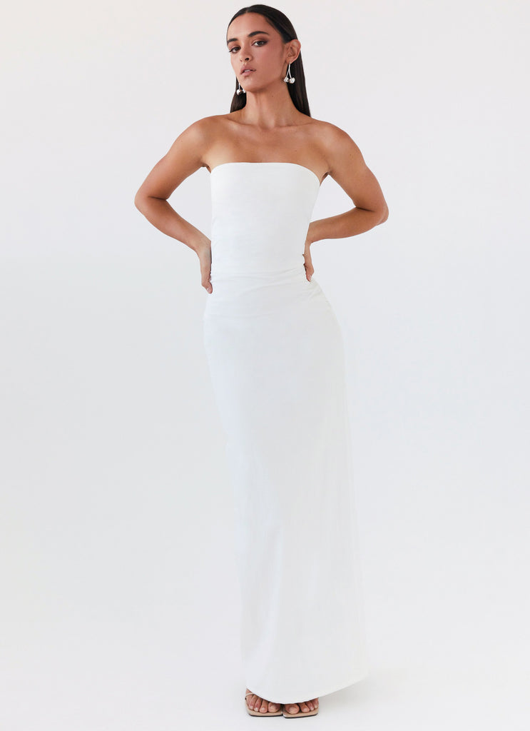 Womens Danielle Strapless Maxi Dress in the colour White in front of a light grey background