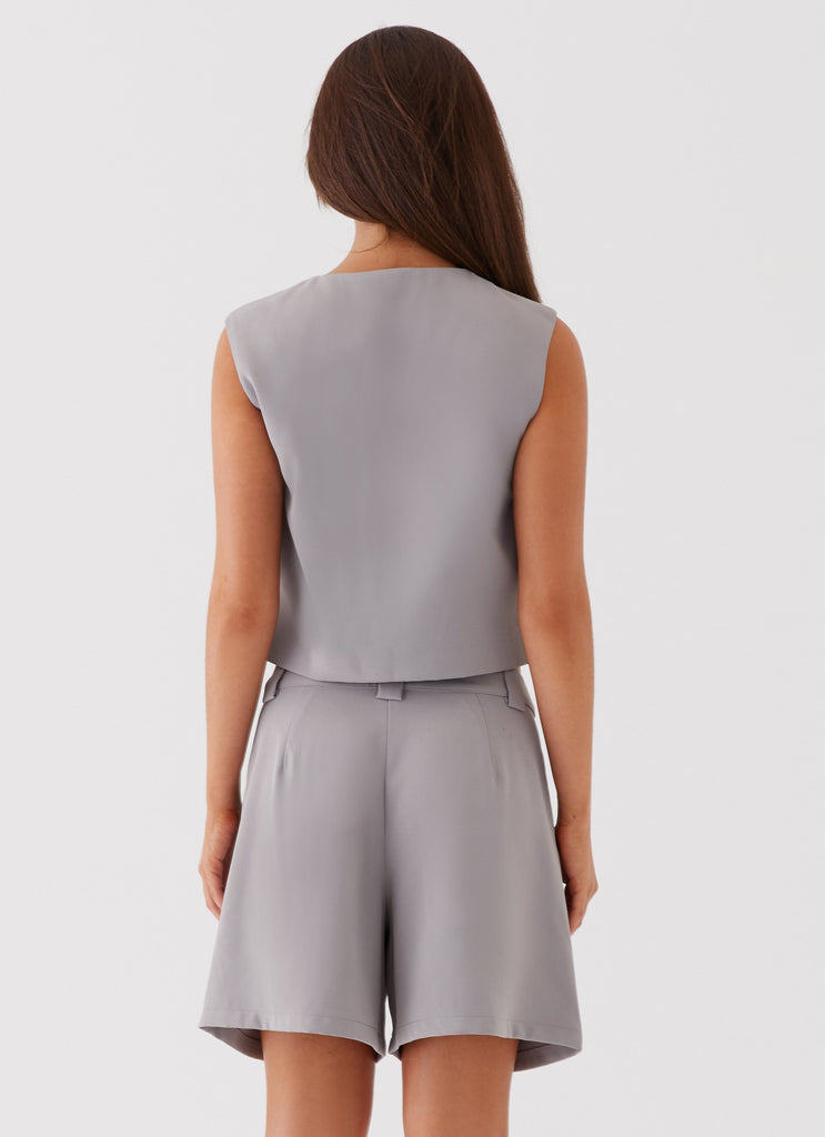 Womens Shivonne Oversized Vest in the colour Grey in front of a light grey background