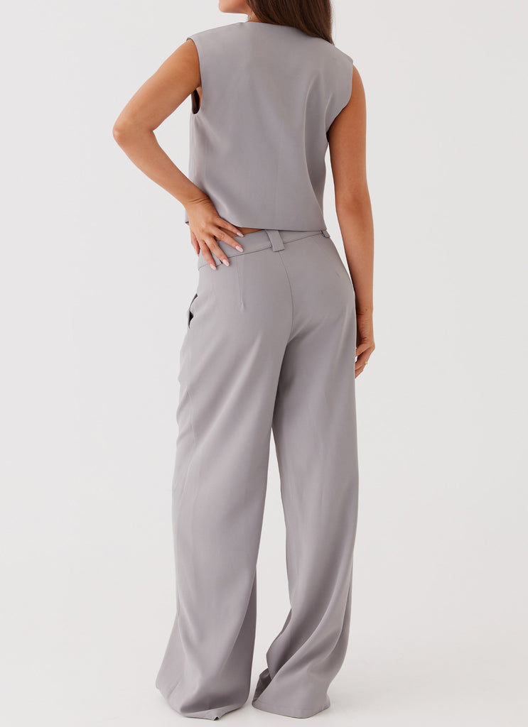 Womens Elle Wide Leg Tailored Pants in the colour Grey in front of a light grey background