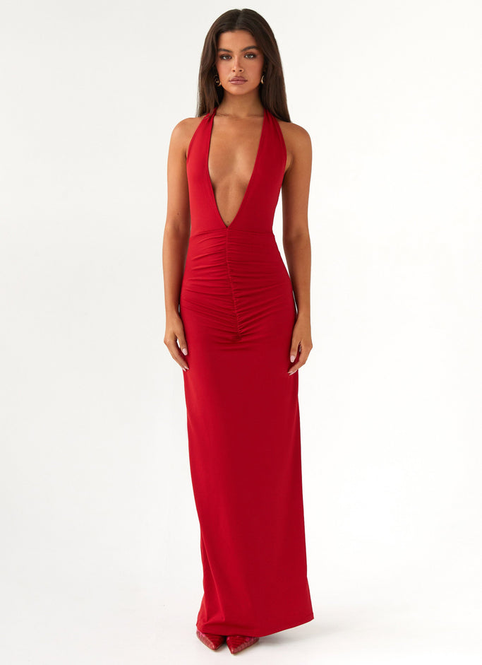 Whisked Away Halterneck Maxi Dress - Red