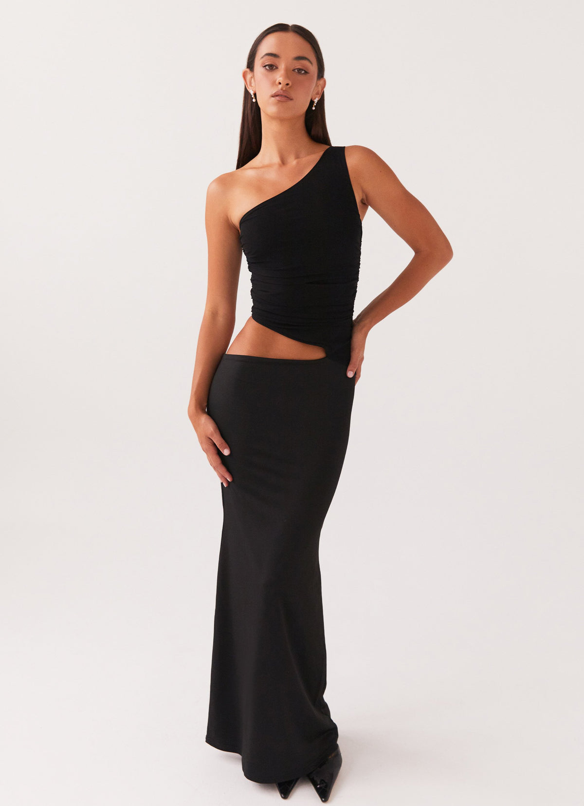 black one shoulder maxi dress Baltic Born Womens Tatiana Velvet | baring maxi is crafted from rich satin and accented with a stem Crystal One Shoulder Maxi Dress
