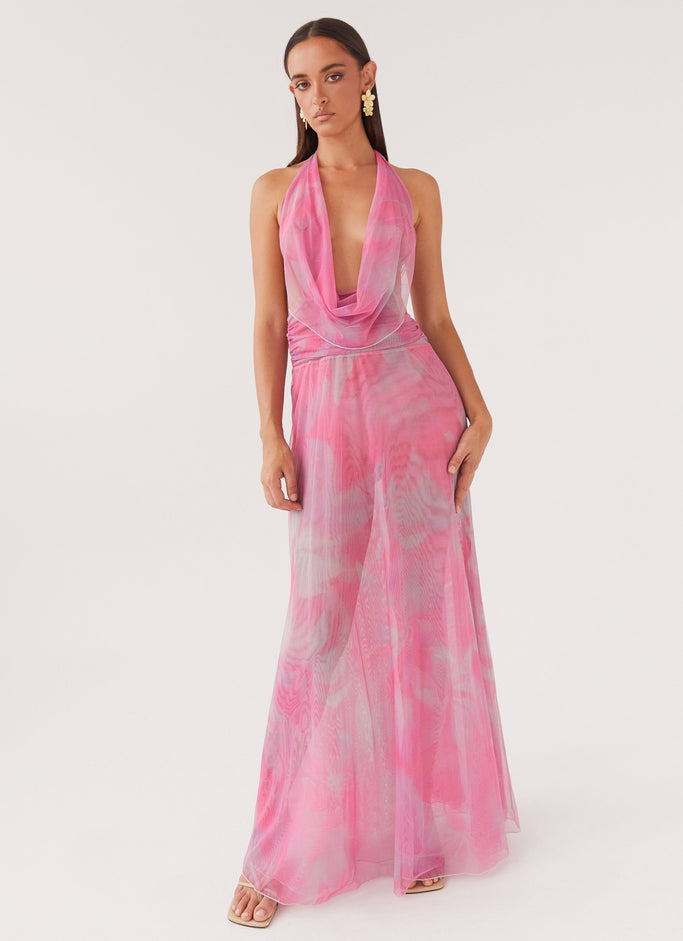 Elysia Mesh Maxi Dress - Pink Floral