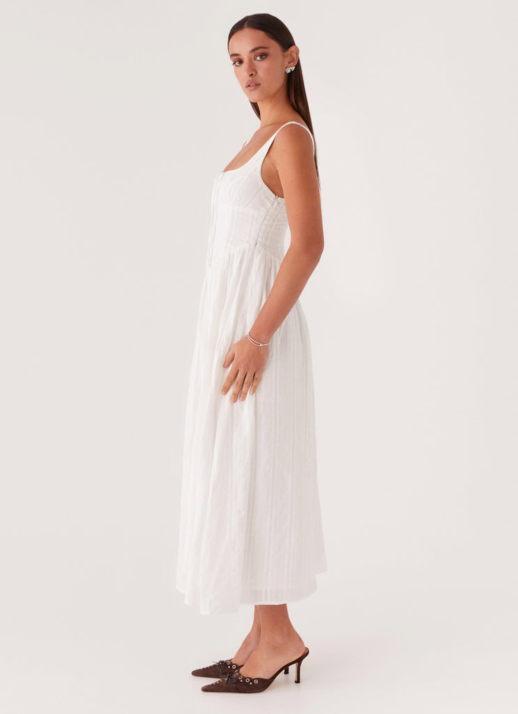 Womens Pascuelle Midi Dress in the colour White in front of a light grey background