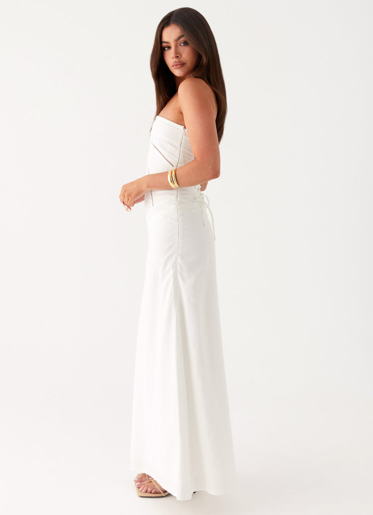 Womens Cerisa Linen Maxi Dress in the colour White in front of a light grey background