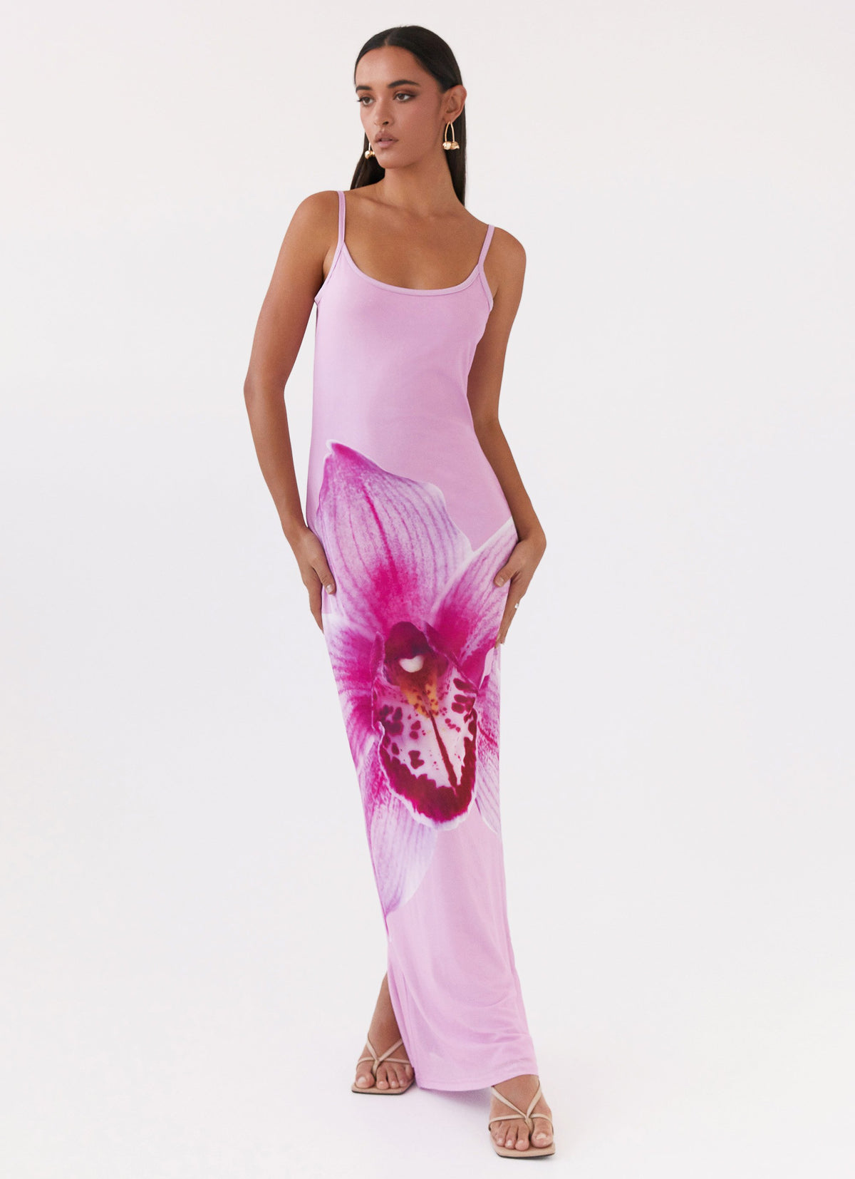 Womens Bad News Mesh Maxi Dress in the colour Pink Magnolia in front of a light grey background