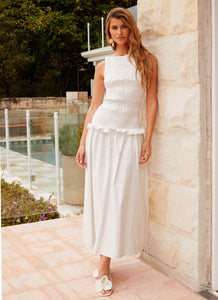 Womens Vienna Anna Ruffle Maxi Dress in the colour Ivory in front of a light grey background