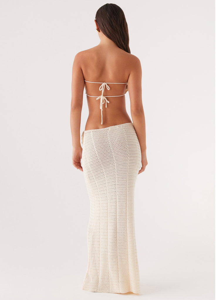 Womens Kelcie Rose Crochet Maxi Skirt in the colour Ivory in front of a light grey background