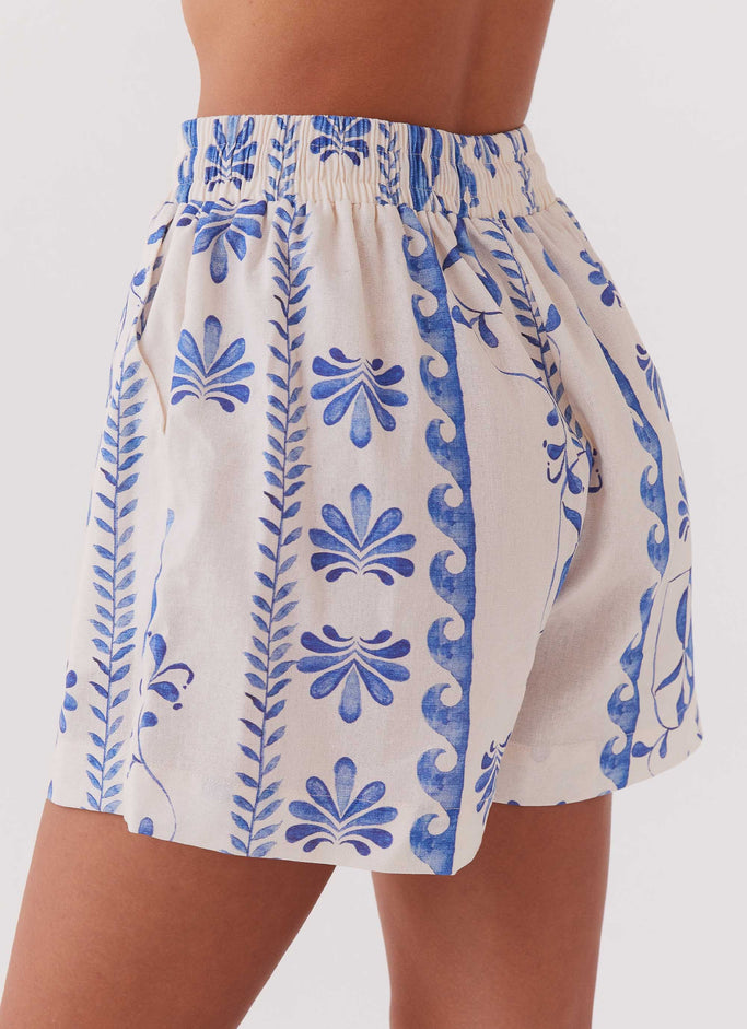Sweet Relief Linen Shorts - Floral Wave