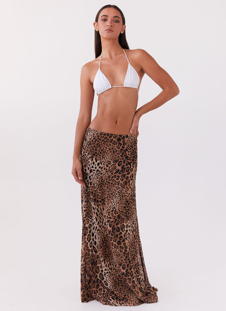 Womens Violetta Maxi Skirt in the colour Leopard in front of a light grey background