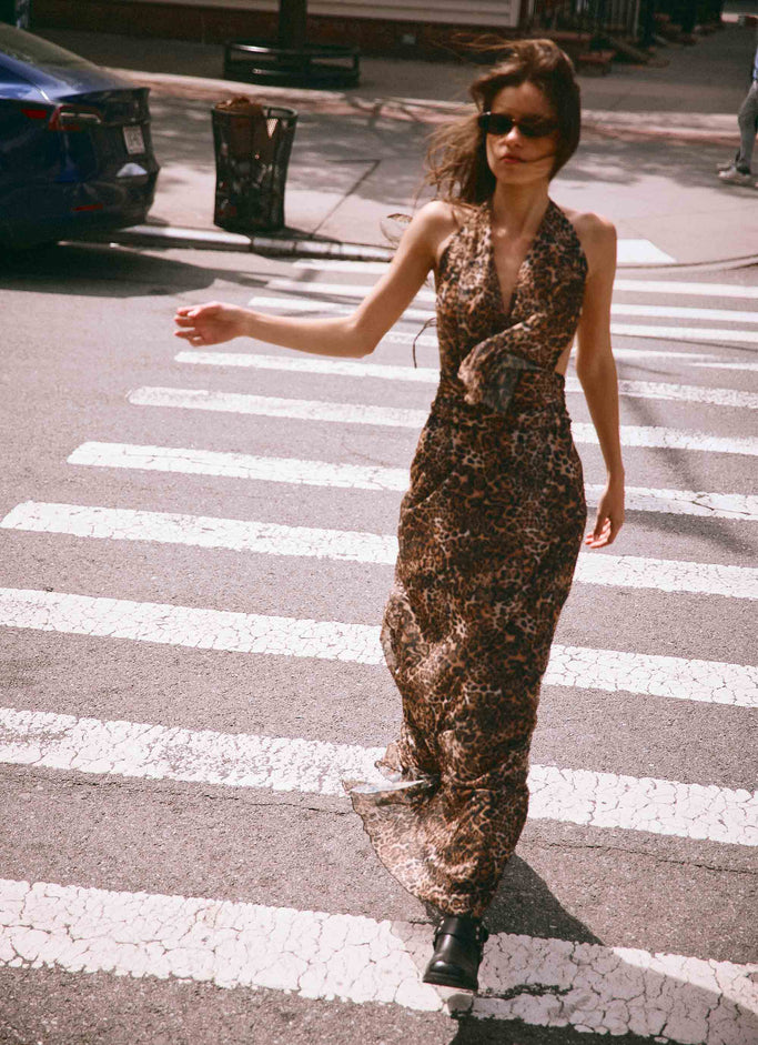 Elysia Mesh Maxi Dress - Leopard
