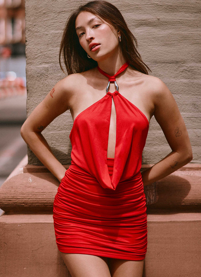 Samara Halterneck Mini Dress - Red