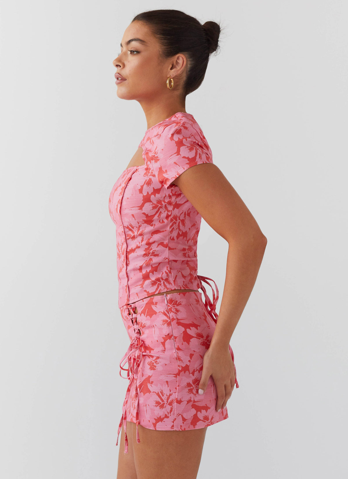Take a Sip Tie Crop Top - Cherry Blossom