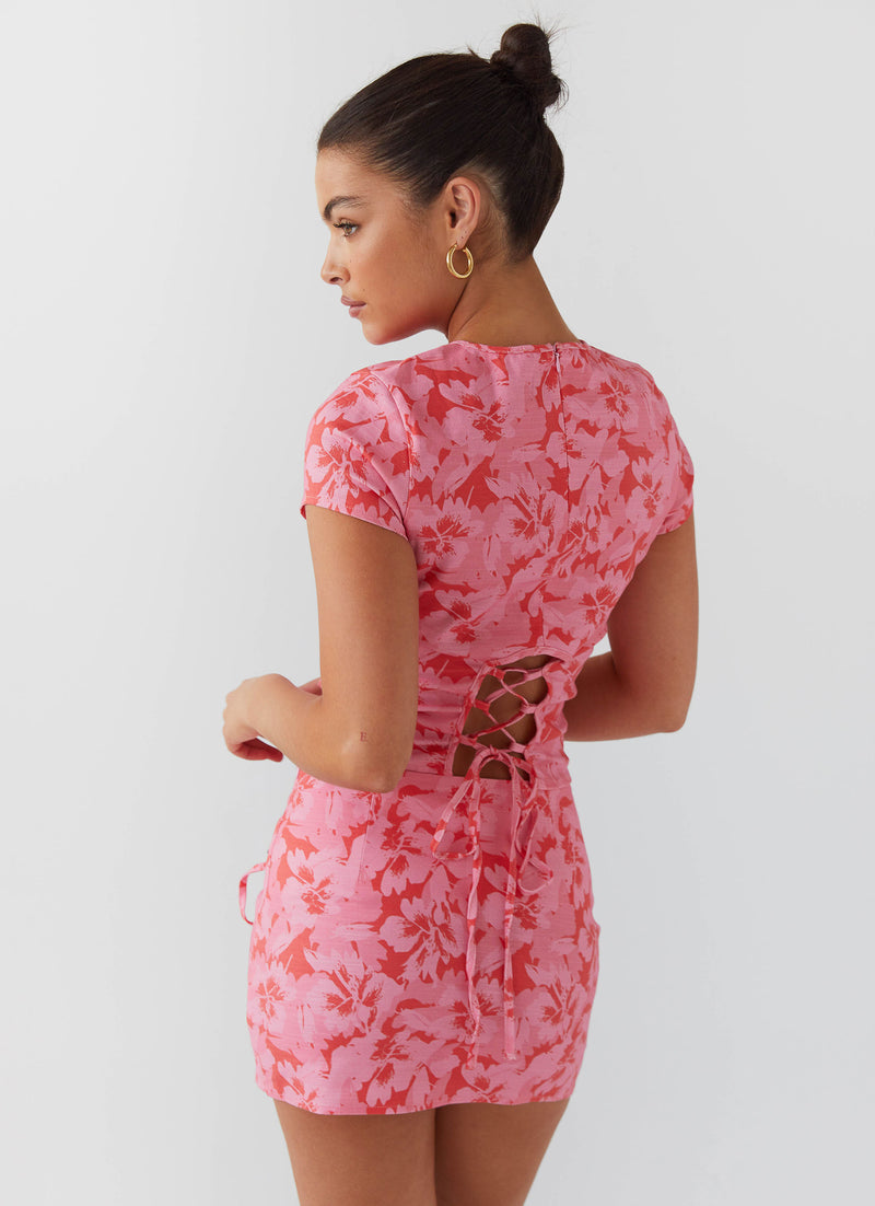 Take a Sip Tie Crop Top - Cherry Blossom