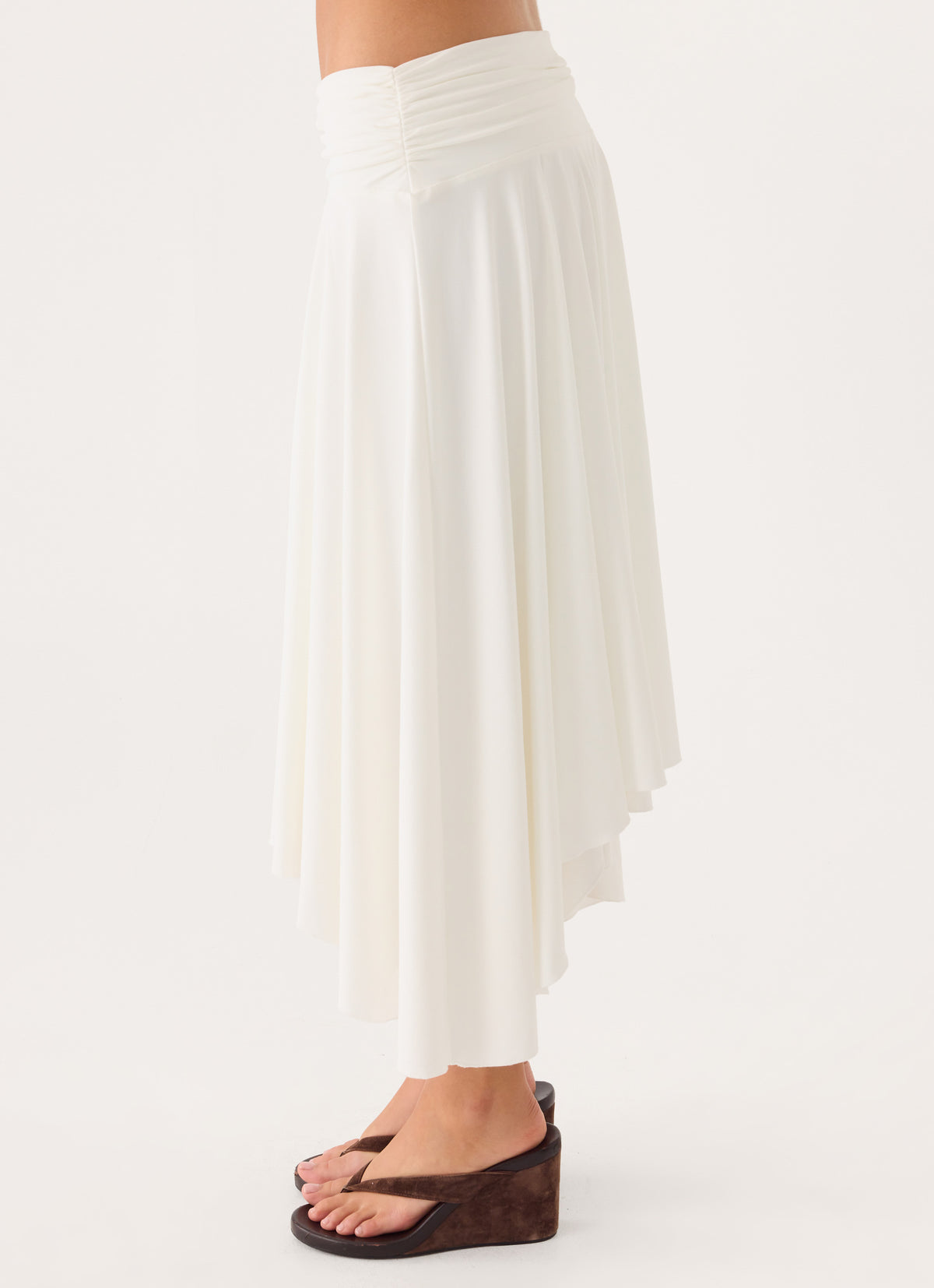 Perrie Asymmetrical Midi Skirt - Cloud Dancer
