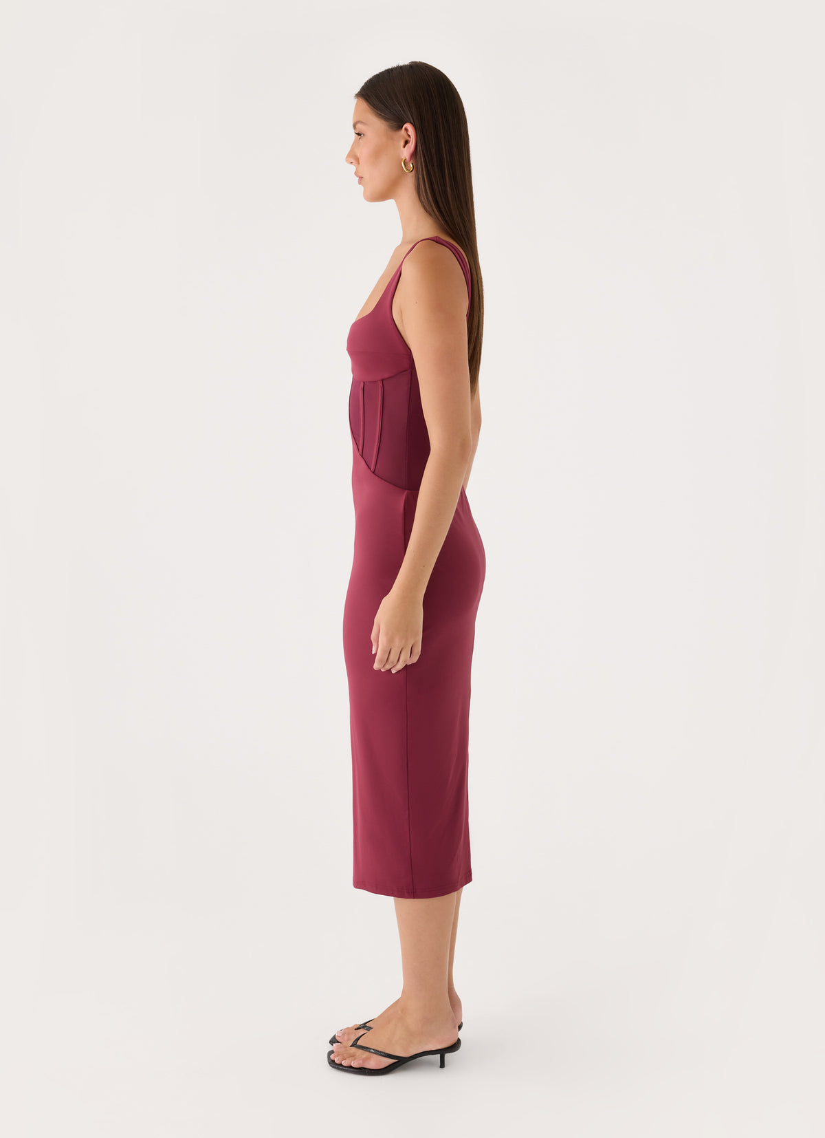 Plaise Corset Long Midi Dress - Burgundy
