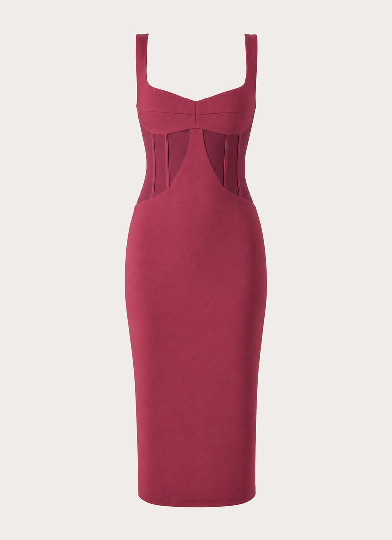 Plaise Corset Long Midi Dress - Burgundy
