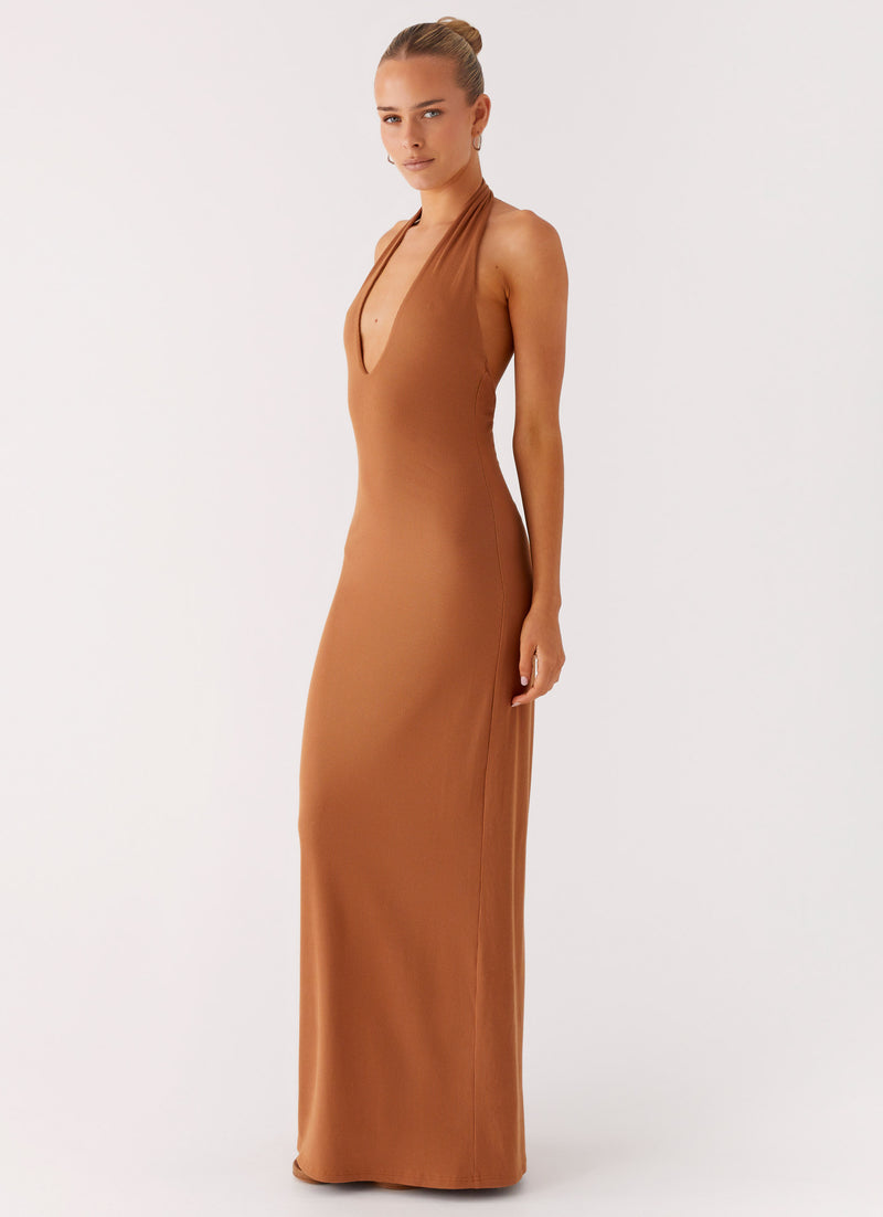 Plunge for You Maxi Dress - Tan